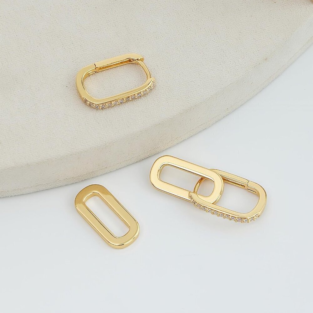 18K Gold Plated Paperclip Earrings for Women Convertible Dangle Hoops - Picture 5 of 9